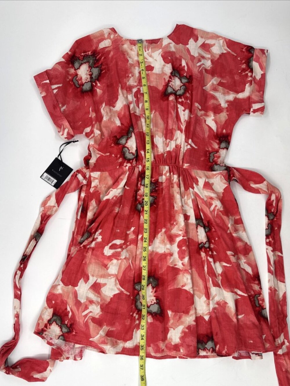 Simply Vera Wang Women’s Large Red Floral Dress Belted Midi Pleated Linen New - Picture 10 of 11